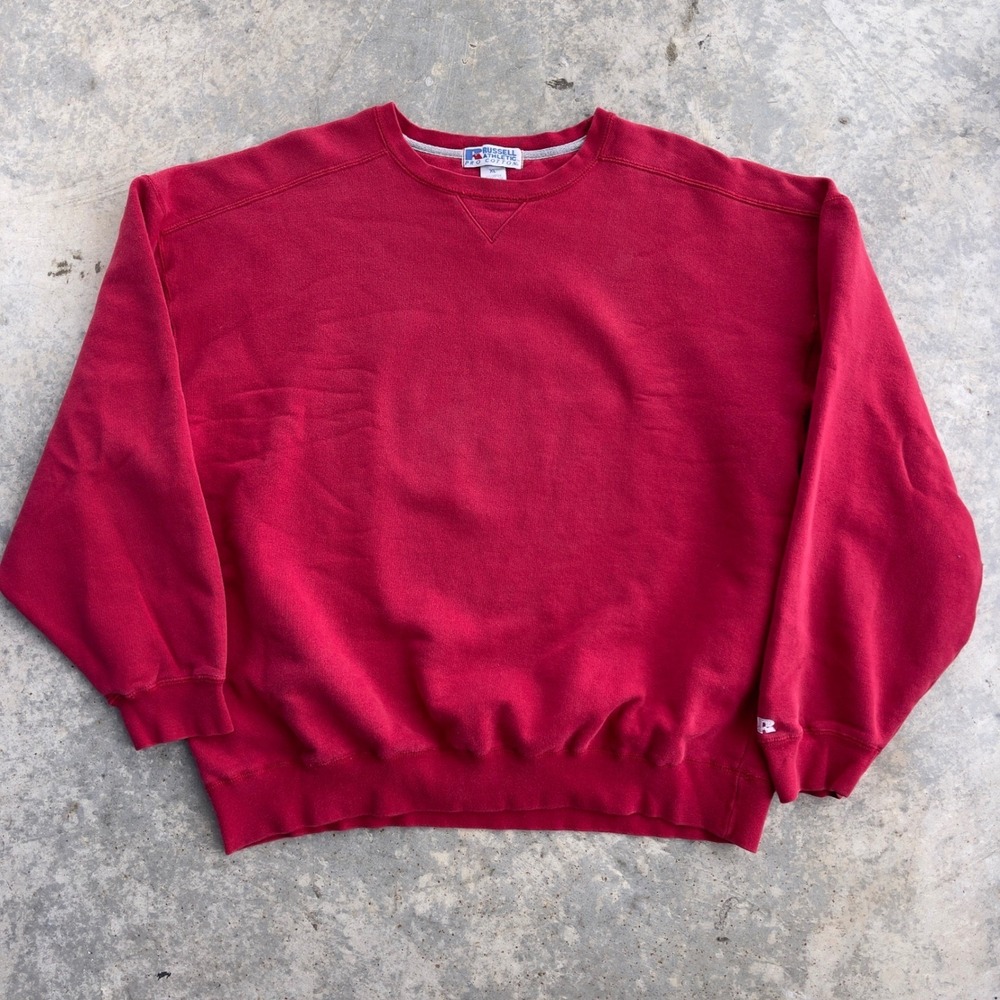 Russell Athletic Pro Cotton Sweatshirt Mens XL Red V-Stitch Crewneck Pullover